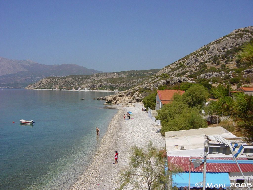 Παραλία Πεύκος Σάμου με καθαρά νερά και πεύκα να αγγίζουν την ακτή.