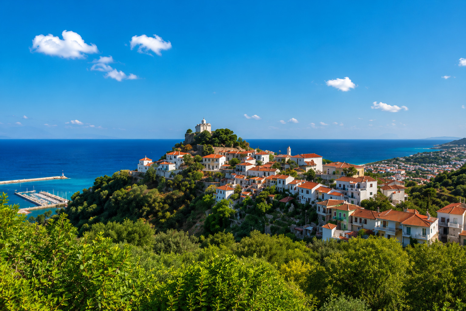 Oud-Karlovasi op Samos met stenen huizen en traditionele architectuur.