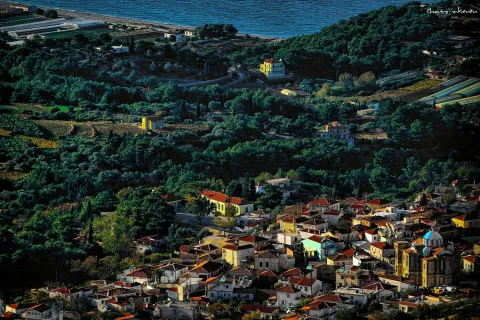 View of Kontakaika village in Samos with Mount Karvounis in the background