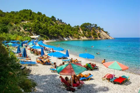 Lemonakia Beach in Samos with turquoise water and pebbles near Kokkari