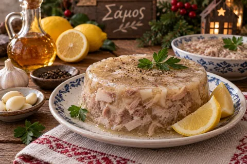 Παραδοσιακή σαμιώτικη πηχτή με χοιρινό, λεμόνι και σκόρδο