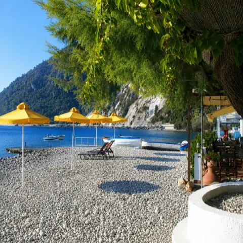 Avlakia Beach on Samos with clear water and tranquil scenery