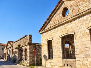 Historic tannery buildings in the Tabakika district of Karlovasi, Samos